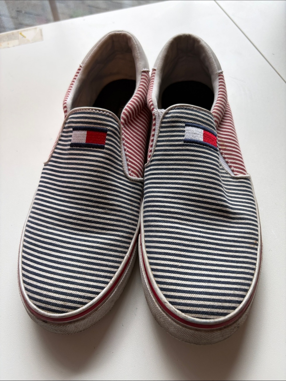 Tommy Hilfiger Navy, White & Red Striped Slip-On Loafers